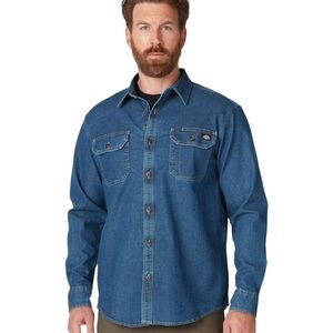 Dickies Relaxed Fit Button Up Medium Wash Denim Shirt Size S